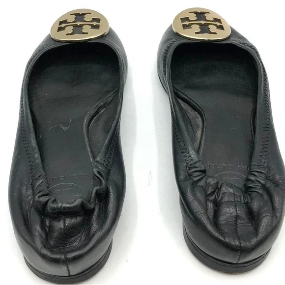 Tory Burch Leather Ballet Flats  Shiny Logo Emblem 5M - Picture 4 of 7